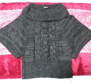 Estilo poncho peludo gris oscuro / suéter / punto / tops, punto, suéter y mangas largas y talla M