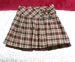 Pink brown check pattern frill skirt