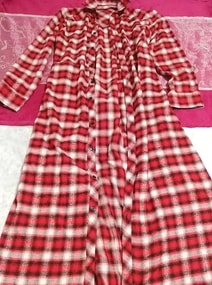 赤チェック柄ロングマキシシャツ/カーディガン/羽織 Red check pattern long maxi shirt cardigan