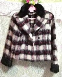 Fabriqué au Japon manteau duveteux noir blanc rouge manteau cardigan, manteau et manteau général et taille M