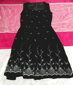 日本製黒ブラックベロア花柄刺繍ノースリーブワンピース Made in japan black velour flower embroidery sleeveless skirt onepiece