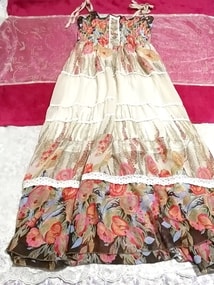 Flachs Farbe Blume weiße Spitze Chiffon lange Leibchen Maxi Kleid