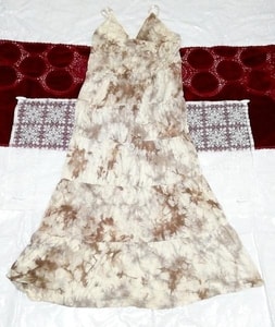 Floral white brown rayon camisole maxi dress, dress & long skirt & medium size
