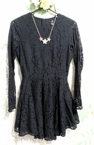 लंबी आस्तीन काले फीता पोशाक / onephew / स्कर्ट