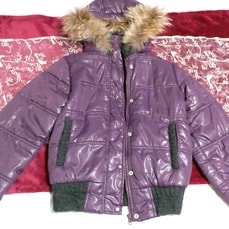 紫パープルラビットファーフードブルゾンコート/アウター Purple rabbit fur hooded blouson coat/outer
