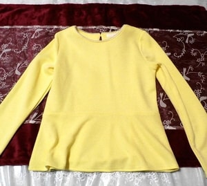 Yellow elegant long sleeve / sweater / knit / tops, knit, sweater & long sleeve & medium size