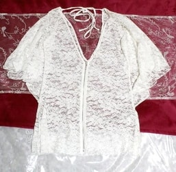 带颈绳的白色蕾丝开衫，女士时装和开衫，中号