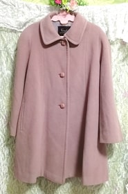 ピンクパープル毛100%シンプル無地ロングコート/外套/上着/羽織/日本製 Pink purple hair 100% simple long coat/jacket/made in Japan