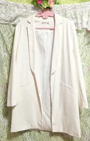 白ホワイトシンプル無地ロングコート/外套/上着/羽織 White simple coat/outerwear