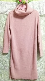 Jersey largo de punto con cuello alto y manga larga rosa con etiqueta, tejer, suéter, manga larga, talla m
