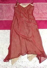 Vestido largo de una pieza con camisola de gasa rojo vino de Made in Japan