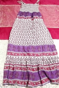 ROTEROSE Purple white red ethnic pattern 100% cotton long maxi one piece