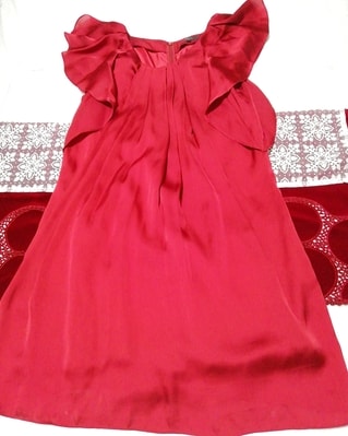 赤サテンチュニックネグリジェワンピースドレス Red satin tunic negligee dress, ワンピース, ひざ丈スカート, Mサイズ