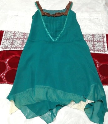Green chiffon red rose button negligee nightgown sleeveless one piece dress, fashion, ladies' fashion, nightwear, pajamas