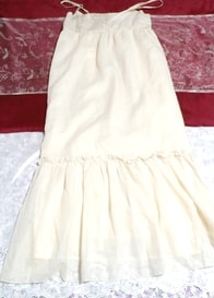 白フローラルホワイトキャミソールシフォンマキシワンピーススカート Floral white fluffy camisole chiffon maxi onepiece flare skirt