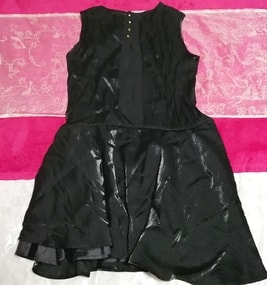 Vestido sin mangas negro brillante / una pieza / túnica / tops