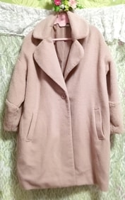 ピンクベージュフワフワロングコート/外套/上着/羽織 Pink beige fluffy long coat/jacket