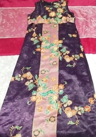 인도네시아 제 보라색 에스닉 무늬 민소매 맥시 원피스