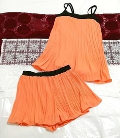 Флуоресцентно-оранжевый шифоновый комплект из 2 предметов, ночная рубашка-неглиже, кюлоты-бретельки, мода, женская мода, камзол