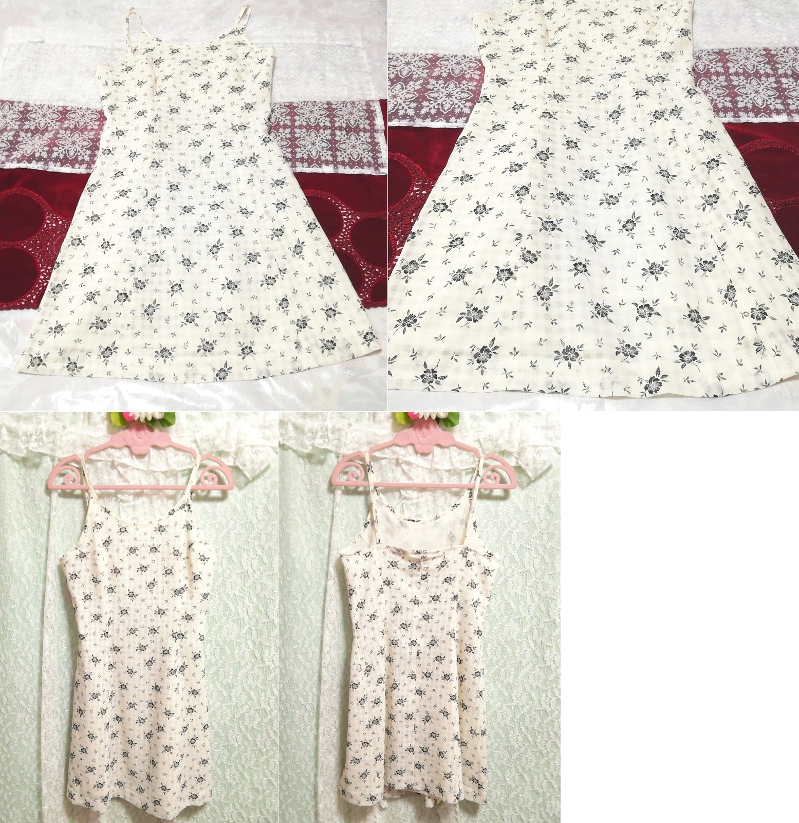 흑백 꽃무늬 네글리제 나이트가운 나이트웨어 캐미솔 베이비돌 드레스, 패션, 숙녀 패션, 캐미솔