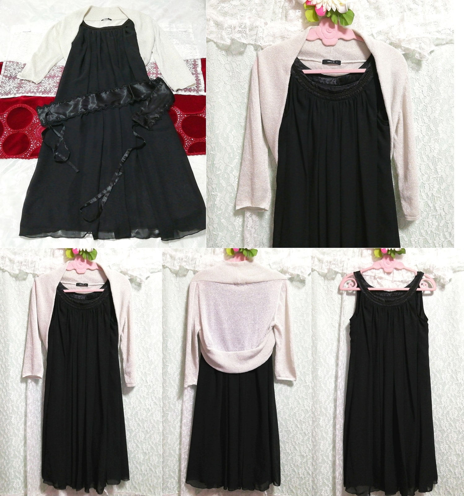 그레이 하오리 가운 네글리제 나이트가운 블랙 시폰 캐미솔 드레스 2P, 패션, 숙녀 패션, 잠옷, 잠옷