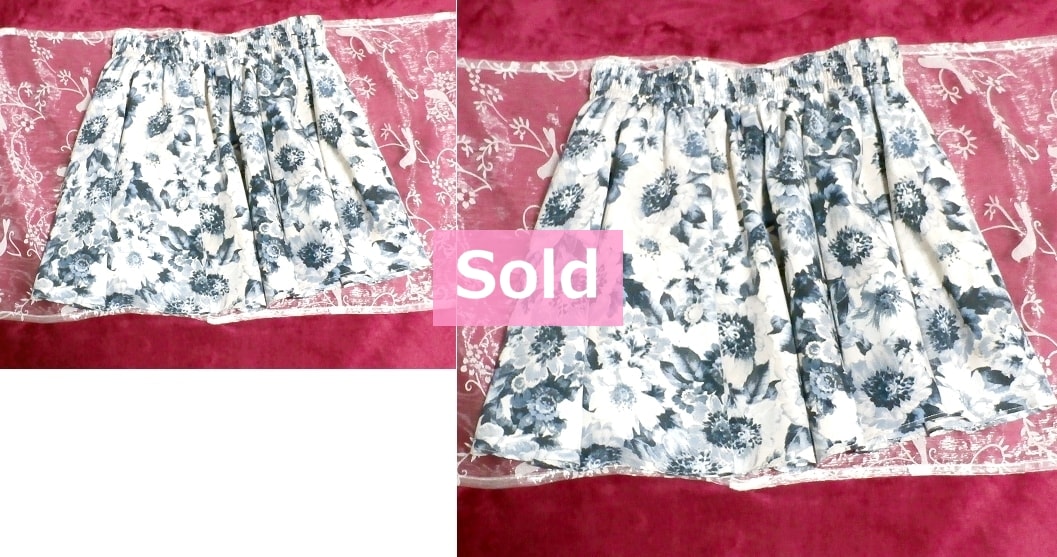Blue, white and gray floral pattern chiffon mini skirt / bottoms Blue white floral pattern chiffon mini skirt