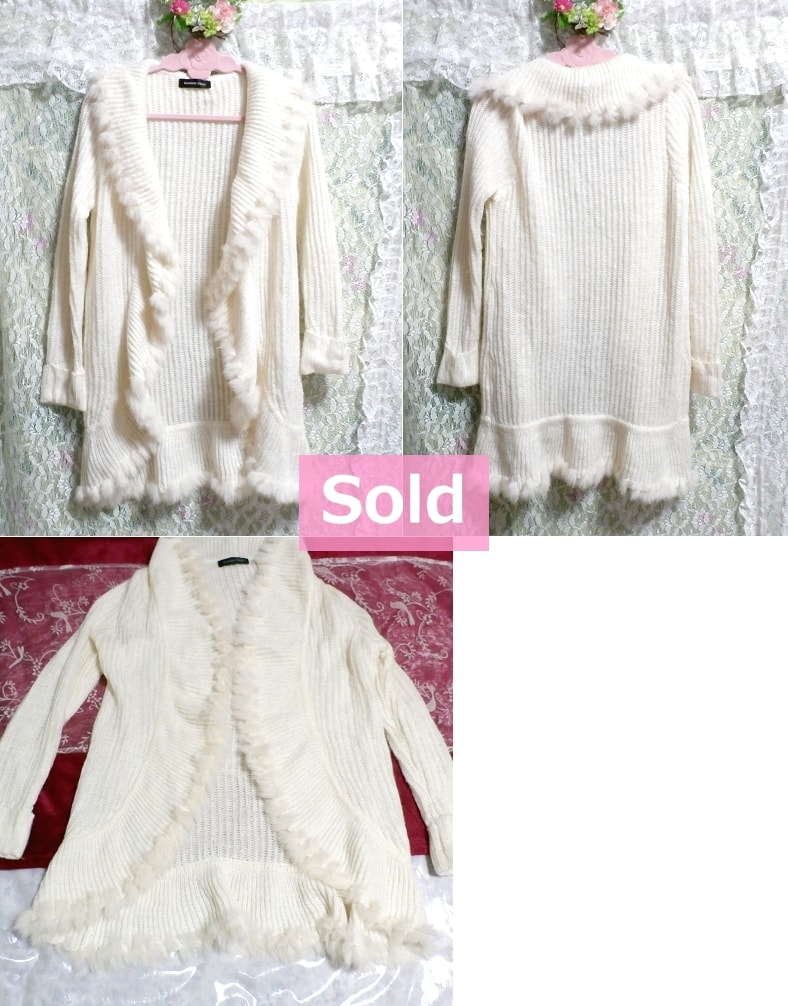 Abrigo / cárdigan de piel de conejo blanco, moda para mujer y cárdigan y tamaño mediano