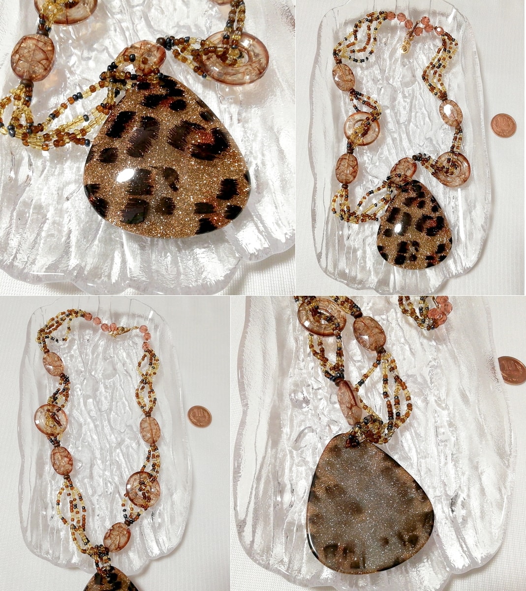 Brauner, großer, perlenförmiger Halskettenschmuck mit Leopardenmuster, Damenaccessoires, Halskette, Anhänger, Andere