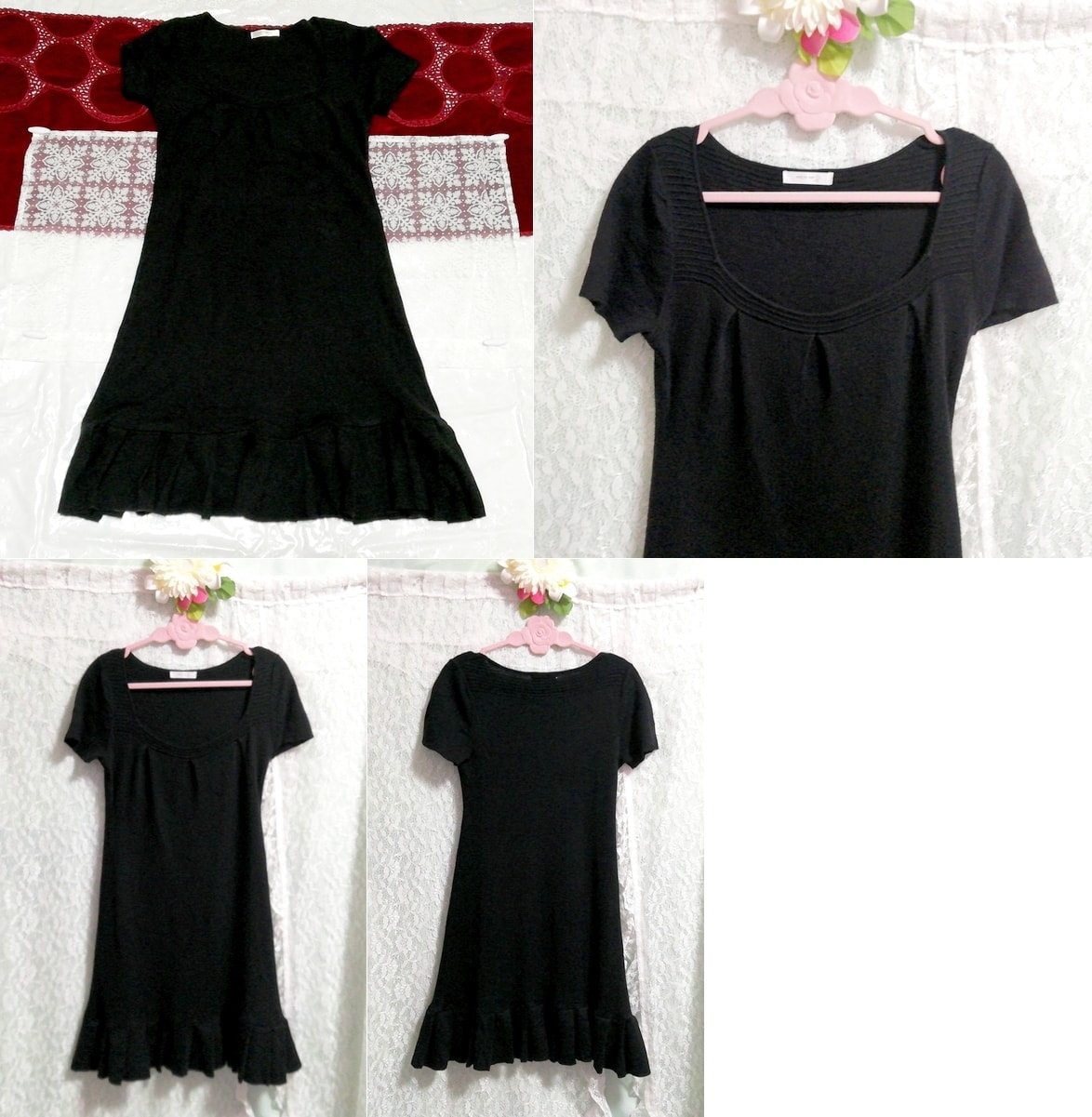 Black ruffle short sleeve negligee nightgown tunic dress, tunic, short sleeve, m size