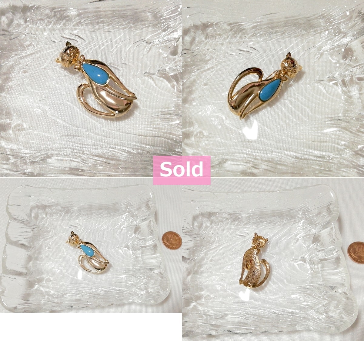 Golden aqua blue cat pin brooch jewelry accessories, ladies accessories & brooches & others