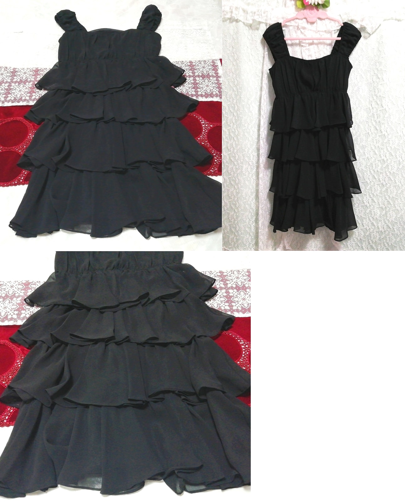 Black frilled chiffon sleeveless negligee nightgown half dress, knee length skirt, m size