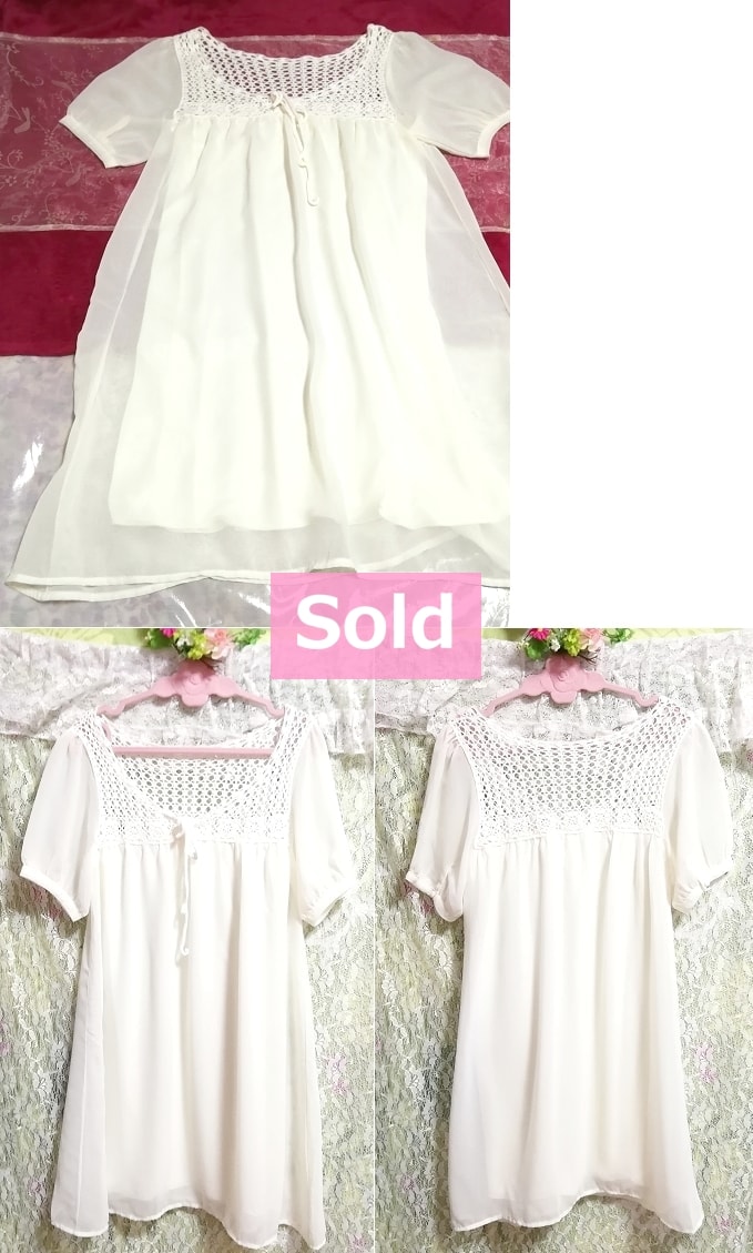 White lace chiffon negligee nightgown short sleeve tunic dress, tunic, short sleeve, m size