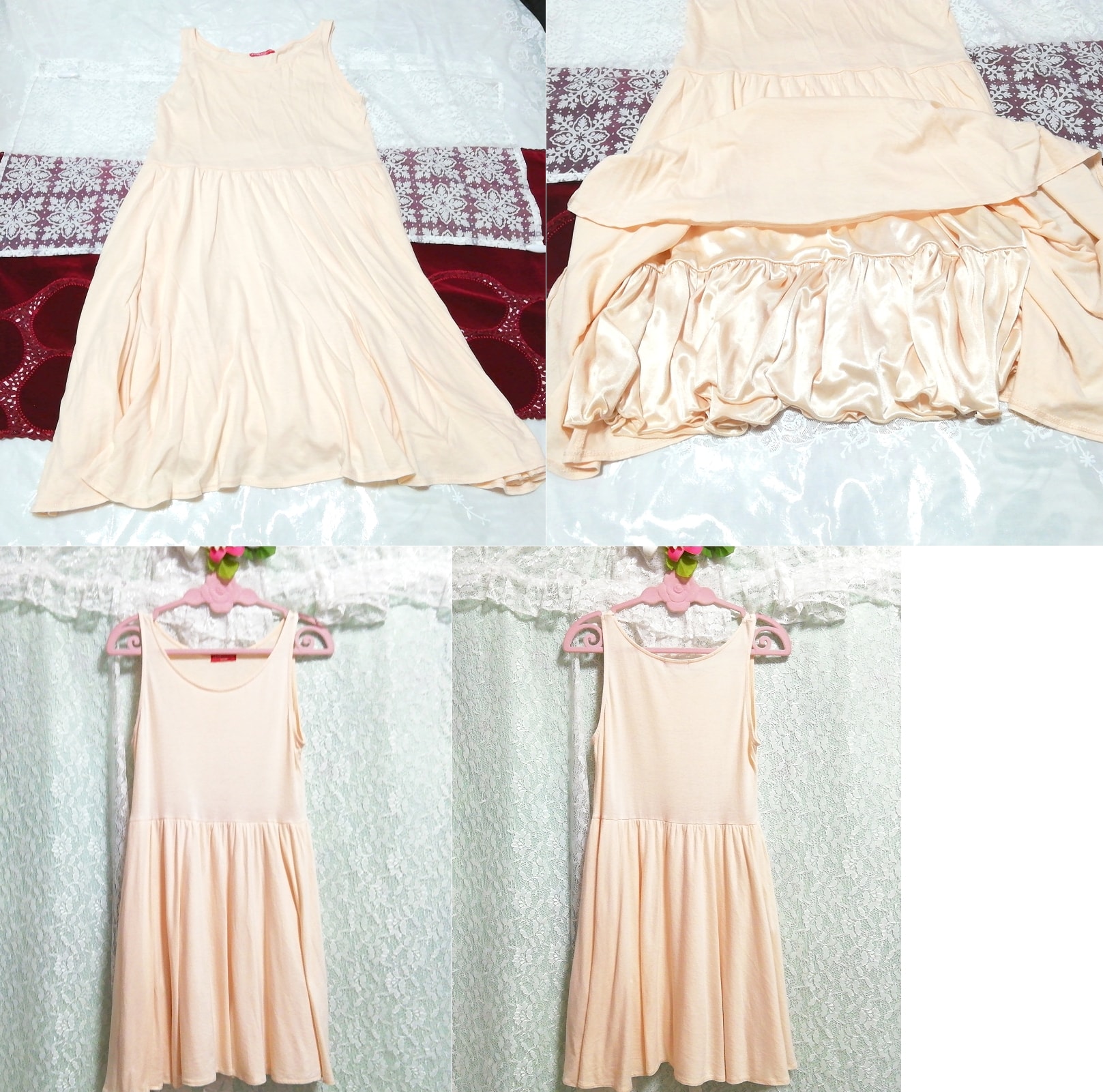 オレンジホワイトネグリジェノースリーブワンピース Orange white negligee sleeveless dress, ワンピース, ひざ丈スカート, Mサイズ