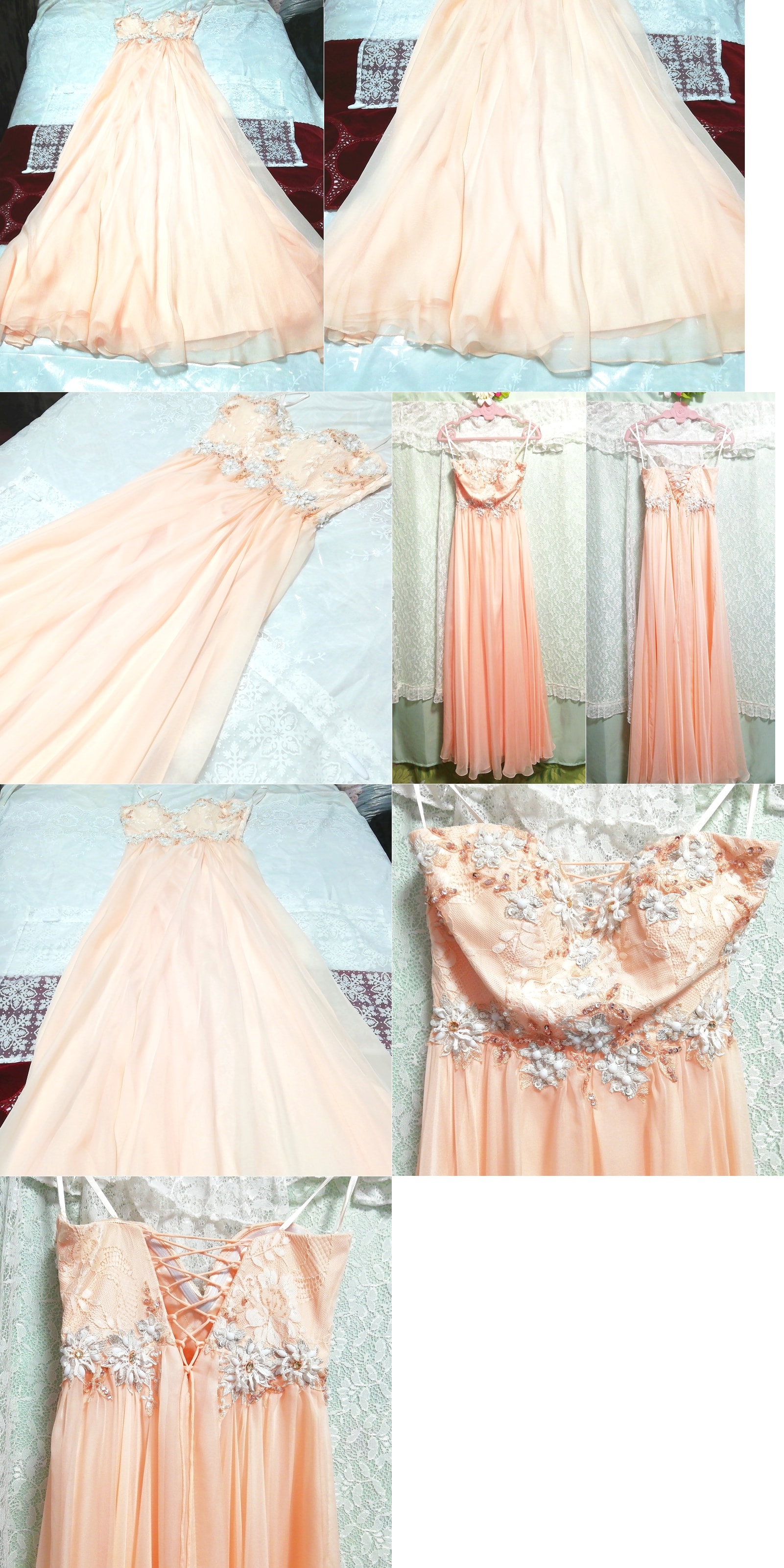 Luxurious cherry blossom pink chiffon negligee nightgown camisole maxi dress, long skirt, m size