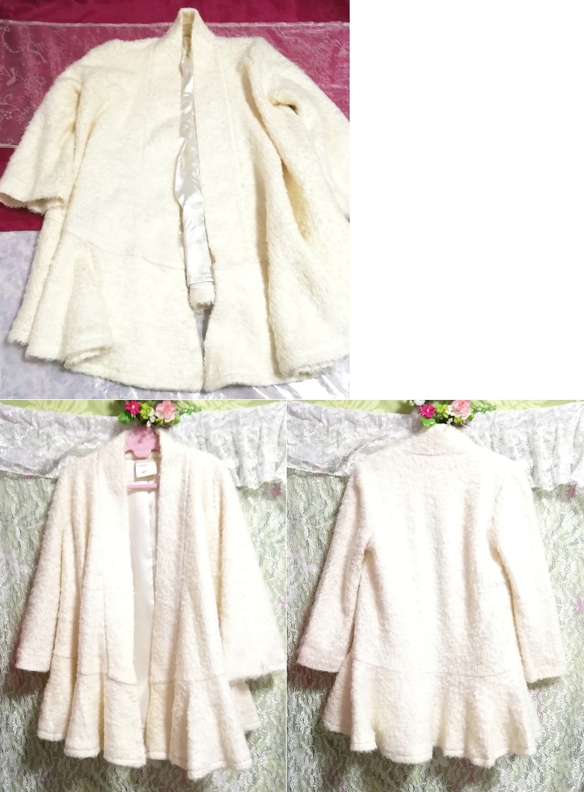 White floral white fluffy flare coat cardigan cloak outerwear, coat, coat in general, m size