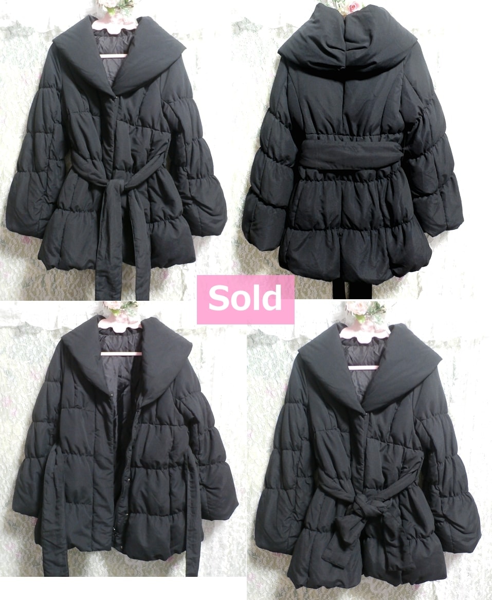Black feather hood down coat with black down and feather hood