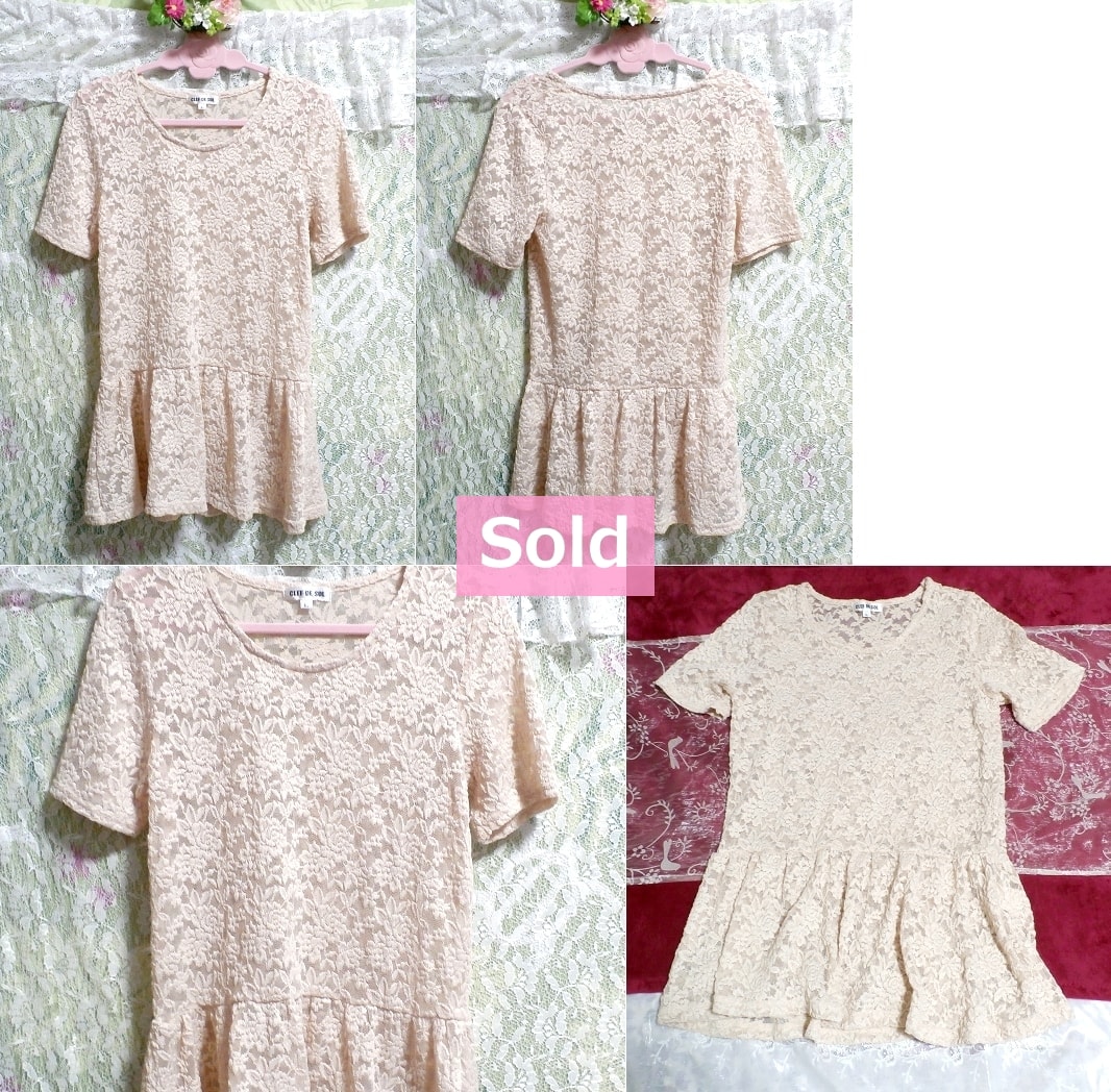 Light pink lace flower pattern tunic onepiece dress, tunic & short sleeves & L size