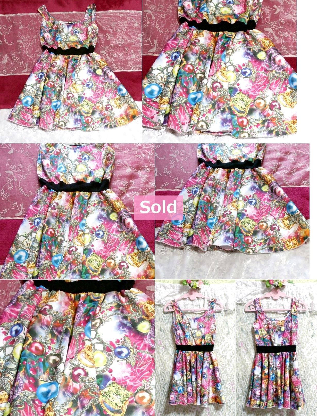 水着のような宝石カラフルイラストノースリーブミニスカートワンピース/コスプレ Jewelry pattern colorful skirt onepiece/tunic/cosplay