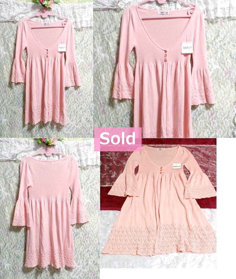 GUIZOT Acrylic cotton pink lace cardigan tunic / tops Acrylic cotton pink lace cardigan tunic / tops