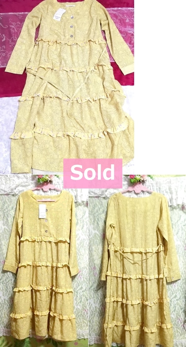 Yellow frill long sleeve tunic / tops / onepiece price 6, 900 yen tag, tunic & long sleeve & M size