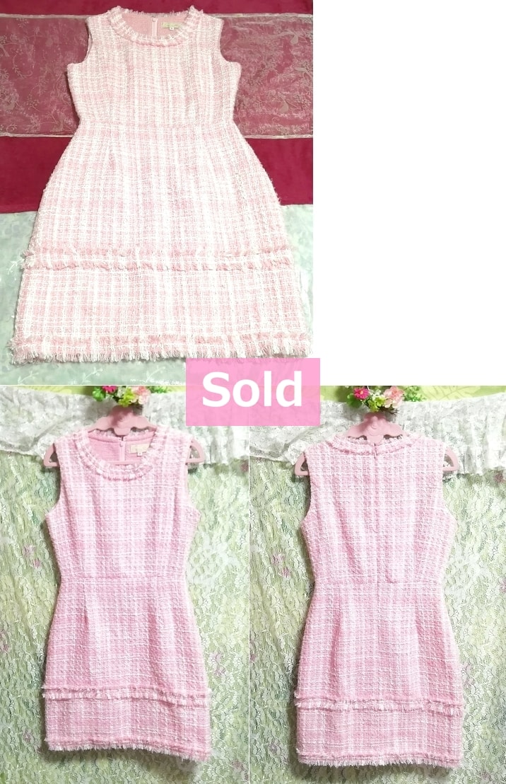Pink knit sleeveless mini skirt one piece, dress & knee length skirt & M size