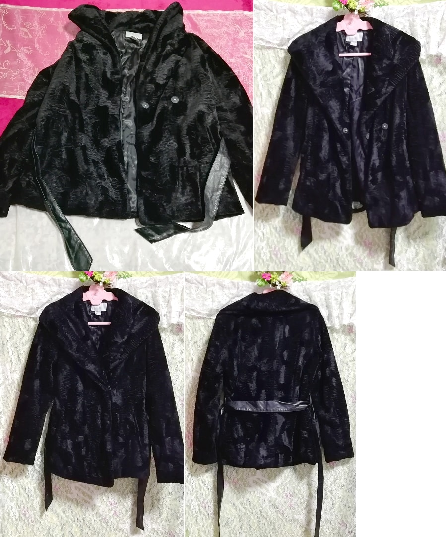 black coat with waist cord, cloak, outerwear, coat, coat in general, m size