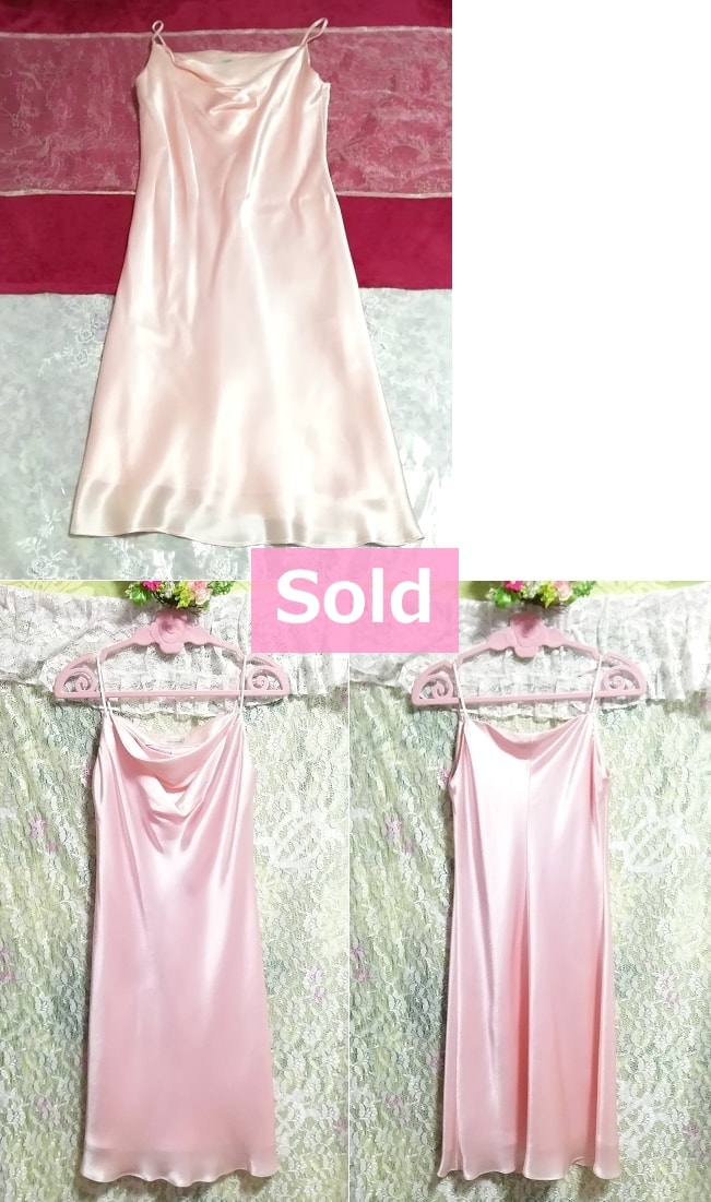 GENETAMANT 새틴 체리 핑크 광택 캐미솔 원피스 드레스