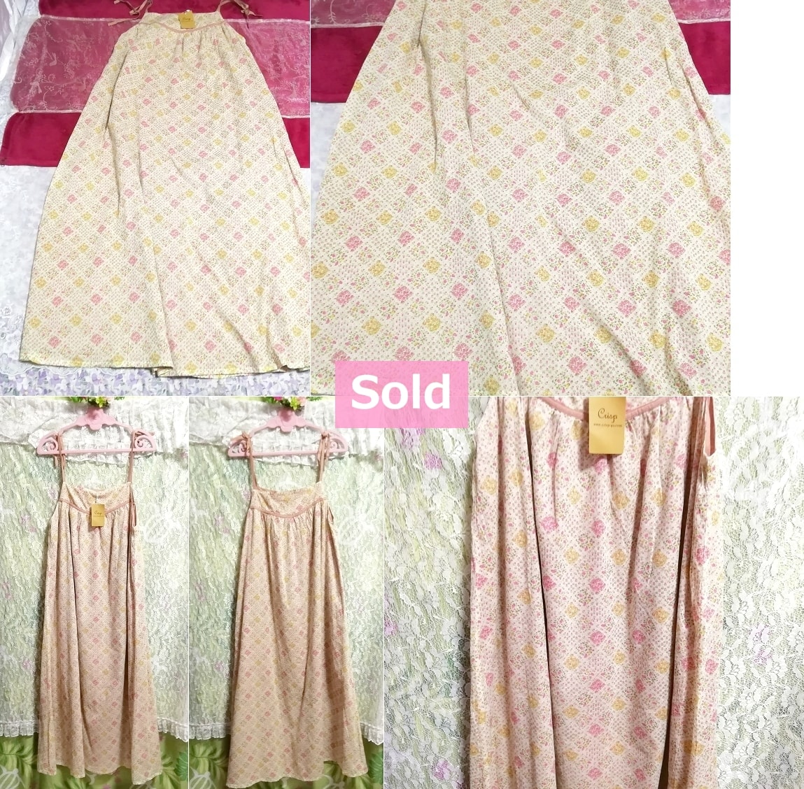 Patrón de flor rosa de color lino 5, 985 yen tag camisola maxi onepiece