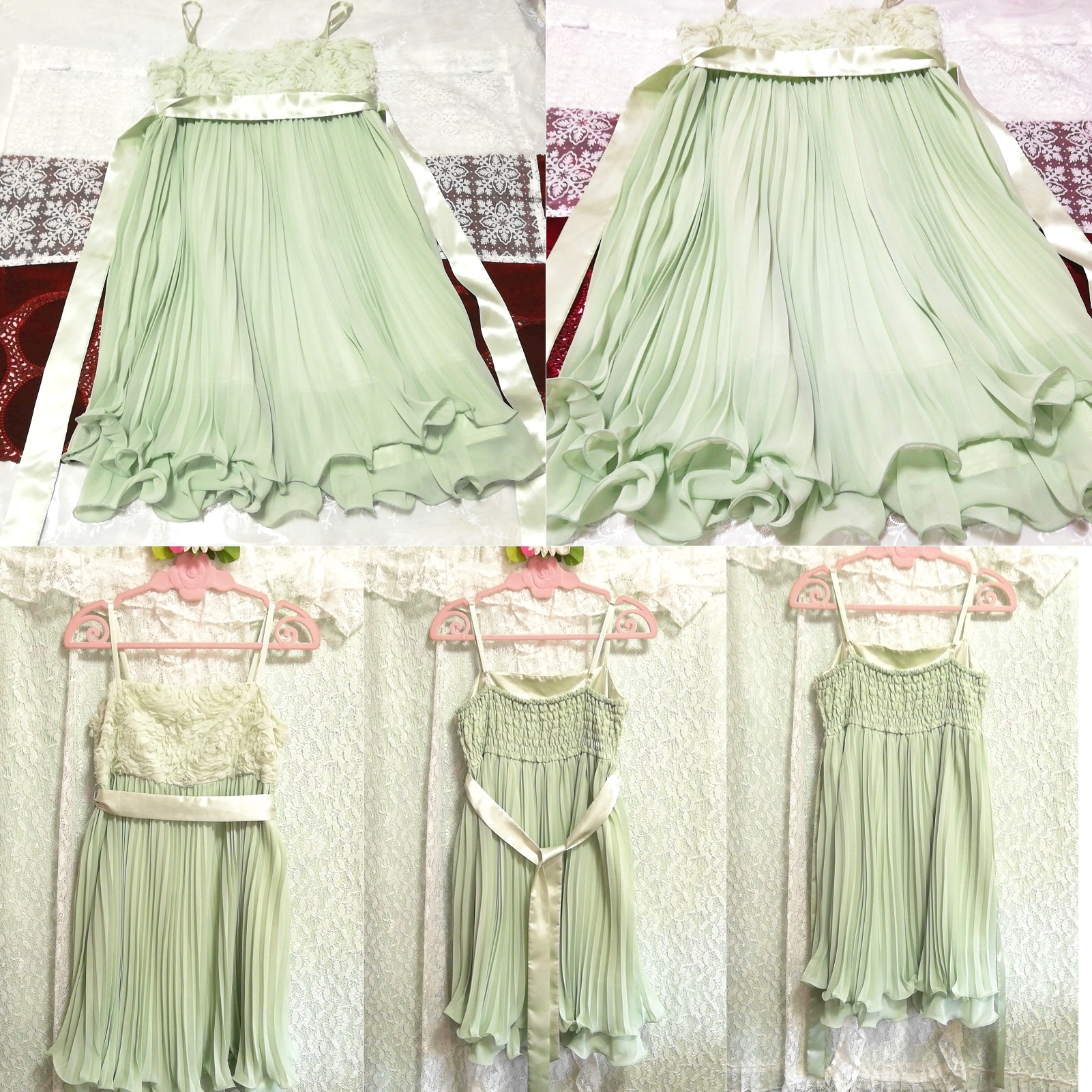 Yellow-green chiffon satin ribbon negligee nightgown camisole babydoll dress, fashion, ladies' fashion, nightwear, pajamas