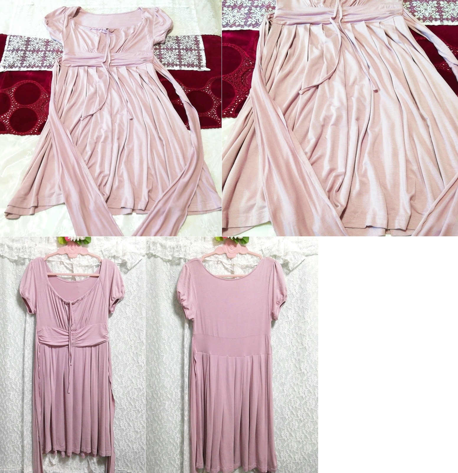 Light purple plain short sleeve tunic negligee nightgown nightwear dress, tunic, short sleeve, m size