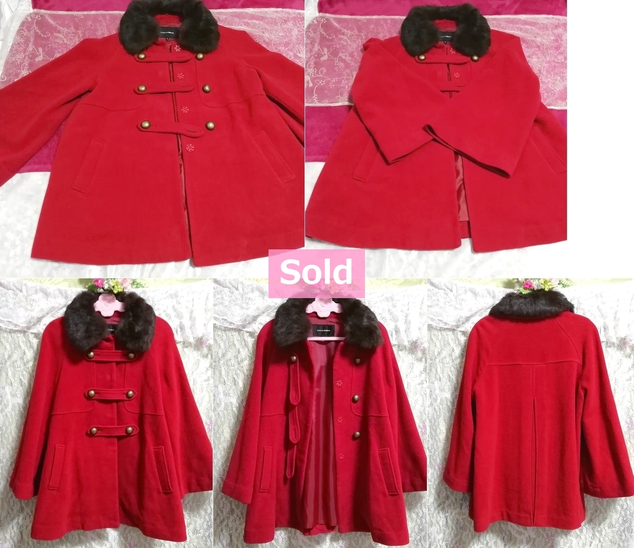 赤レッドブラウンラビットファーコート羽織外套 Red brown rabbit fur coat outerwear, コート&毛皮、ファー&ラビット