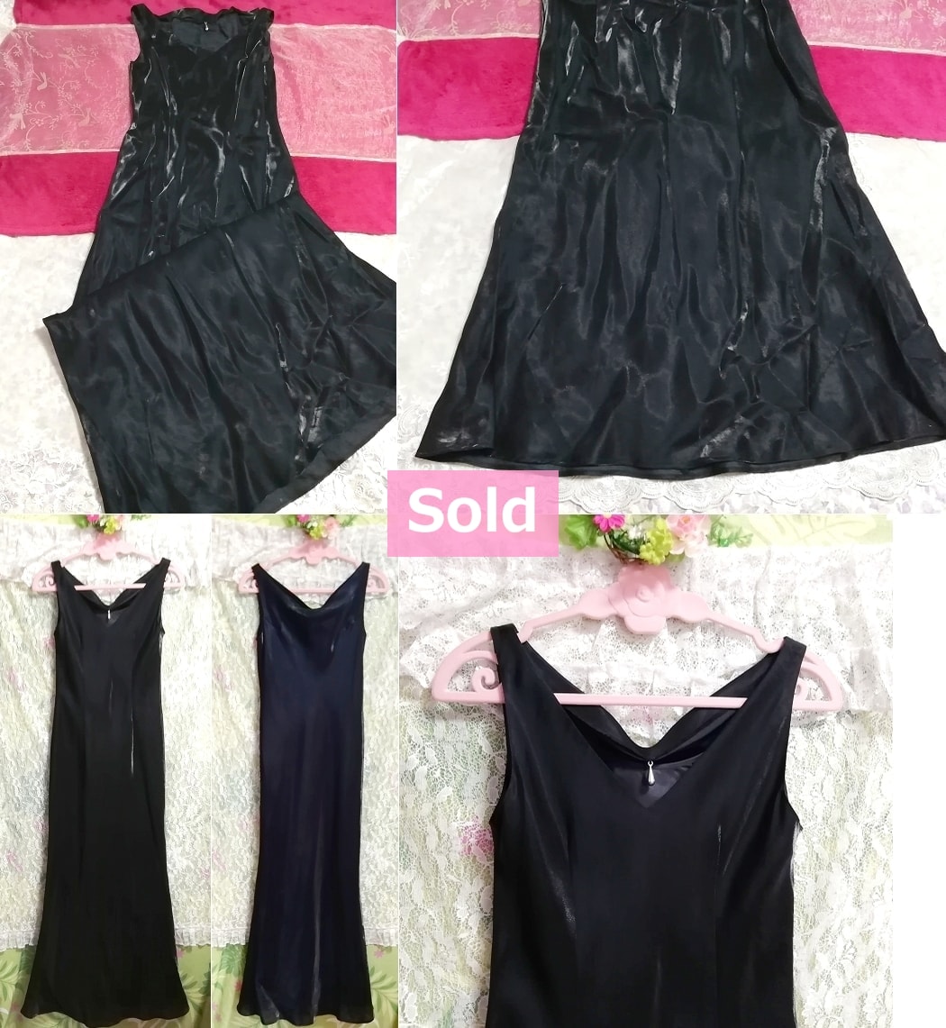 vino stella 黒ブラック光沢ノースリーブマキシワンピースドレス日本製 Black gloss sleeveless maxi onepiece dress made in japan