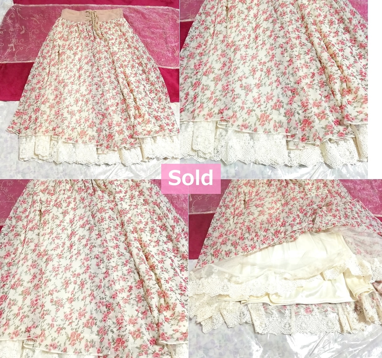 Pink floral girly chiffon lace skirt Pink floral girly chiffon lace skirt