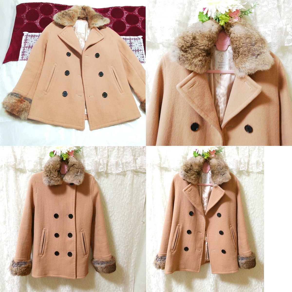 hyphen world gallery 亜麻色ラビットファーコート Flax color rabbit fur coat, コート, コート一般, Mサイズ